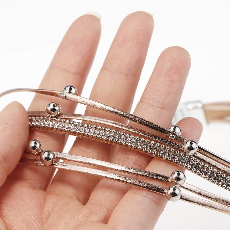 Suyi Women Wrap Bracelet Multilayered Leather Braided Bangle Wrist Cuff Bangles with Magnetic Buckle RoseGold1 - Image 4
